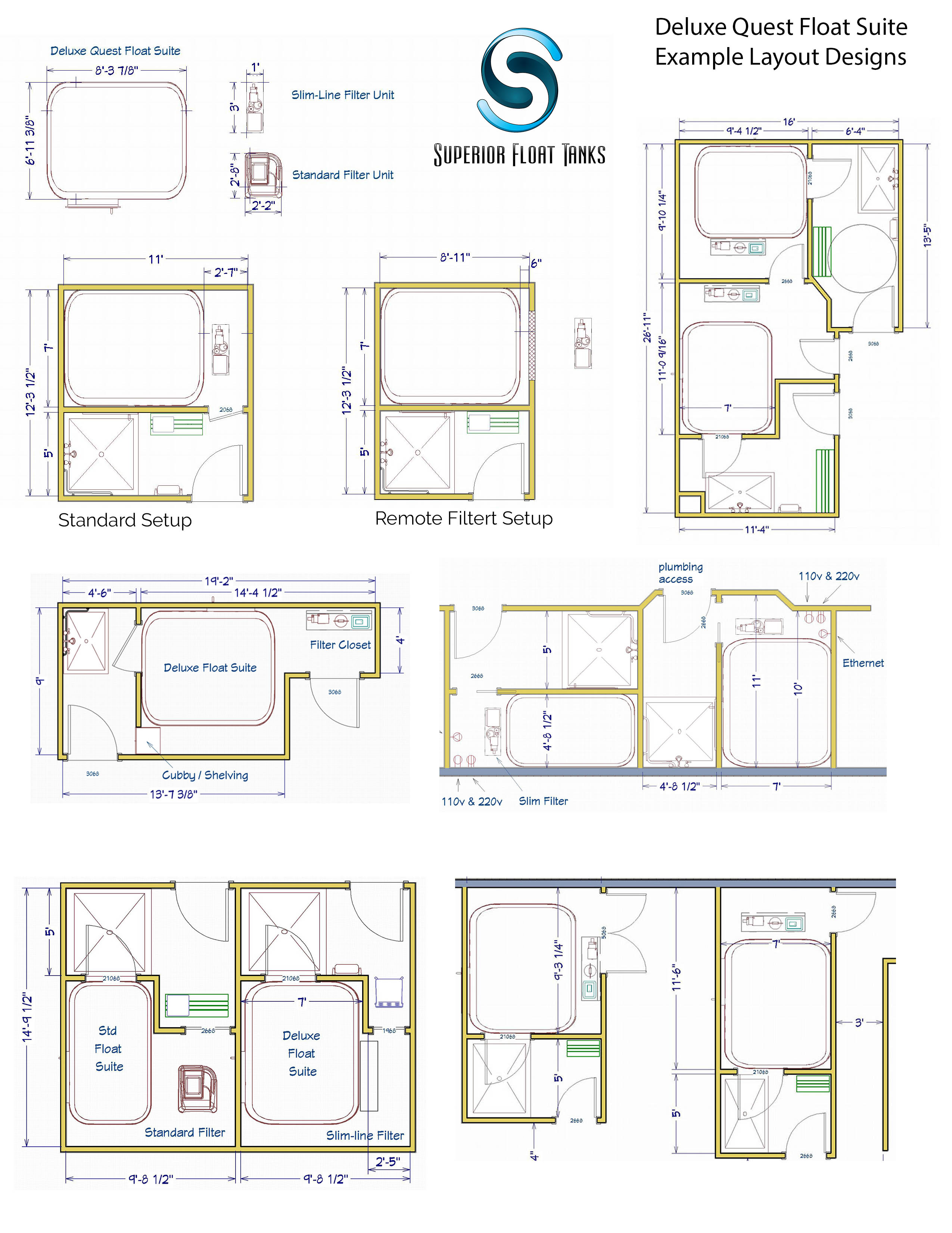 Quest Float Suite (Deluxe) Layout Examples Superior Float Tanks